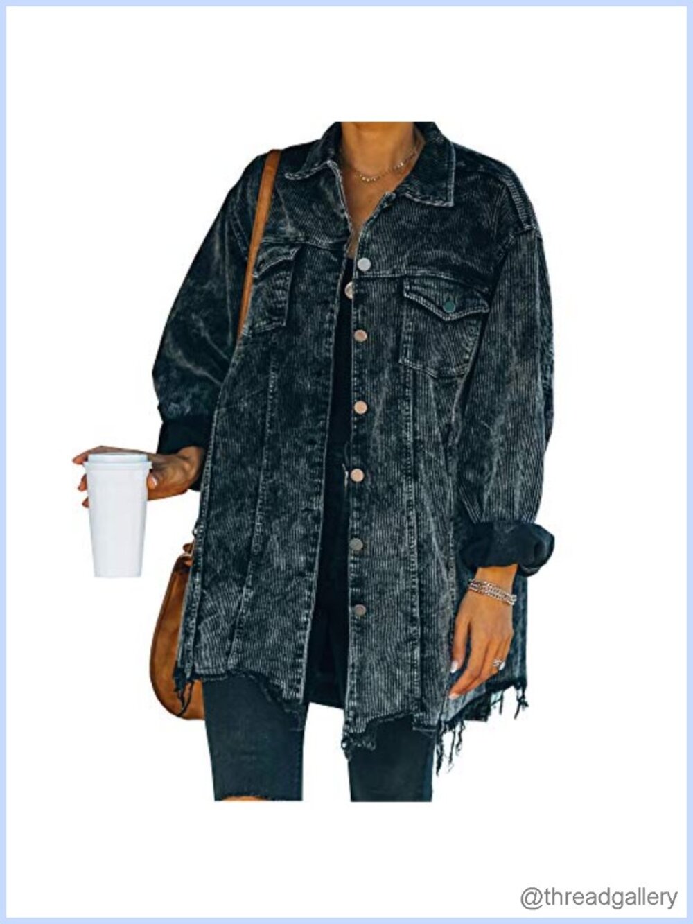 Oversized Corduroy Jacket Retro Frayed Hem Button Coat Fall Casual
